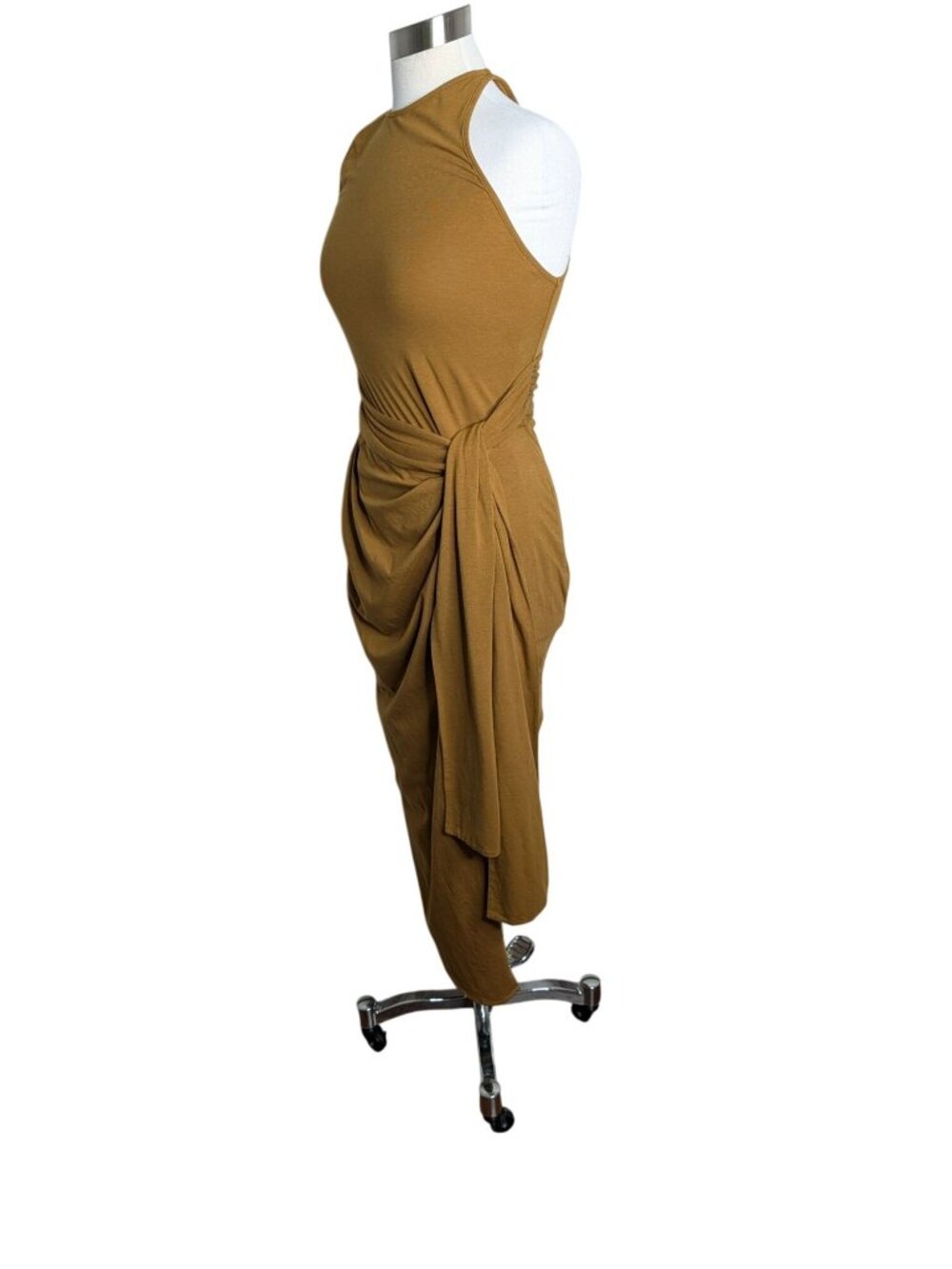 NEW Another Tomorrow Sarong Tie Dress Sz S Midi-Length Gold Tapenade Wrap Cotton - Picture 7 of 13